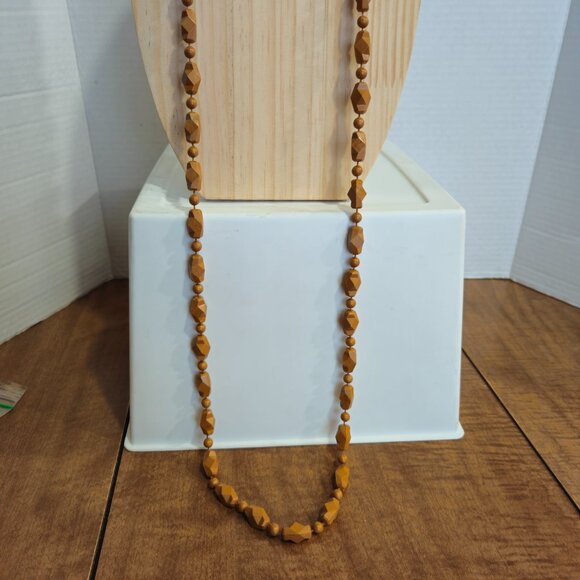 Tan Fused Craved Beaded Necklace - Picture 7 of 8